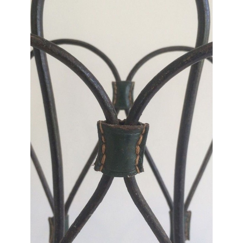 Porte-Revues Métal Laqué Noir Cuir Jacques Adnet Français 1950