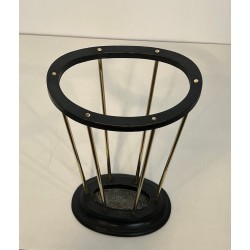 Porte-Parapluies Bois Noirci Laiton Jacques Adnet Français 1950