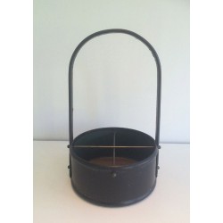 Porte-Bouteilles Cuir Bois Style Jacques Adnet Français 1950