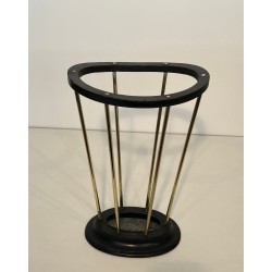 Ebonised Wood Brass Umbrella Stand Jacques Adnet French 1950