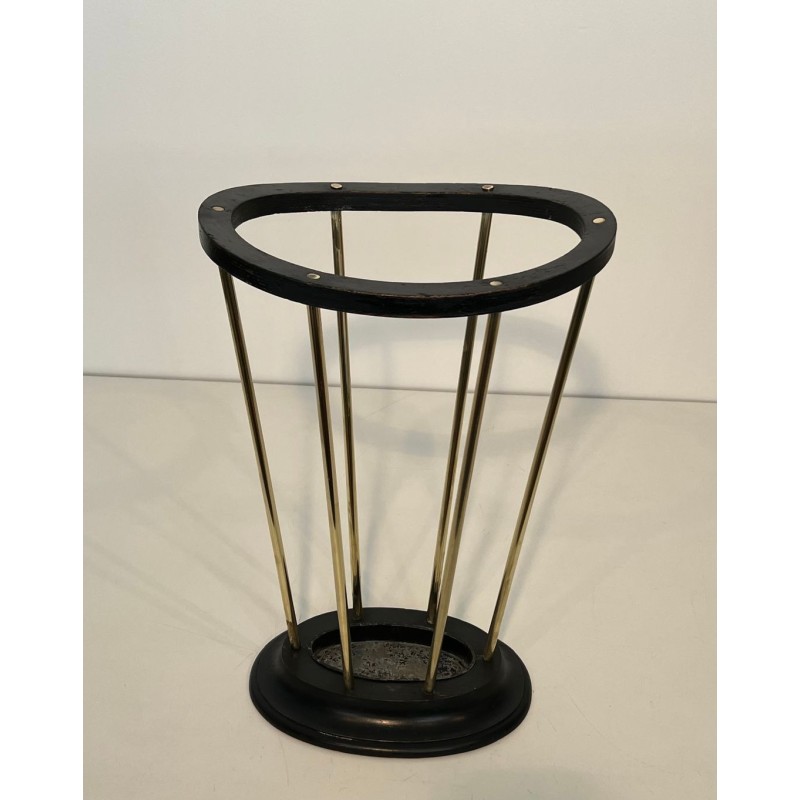 Ebonised Wood Brass Umbrella Stand Jacques Adnet French 1950