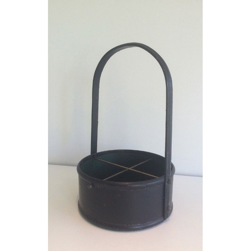 Porte-Bouteilles Cuir Bois Style Jacques Adnet Français 1950