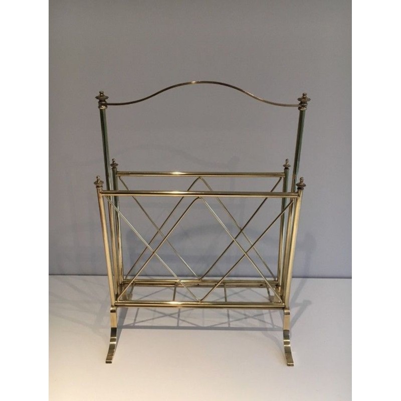 Neoclassical Brass Magazine Rack Attributed Maison Jansen French 1940