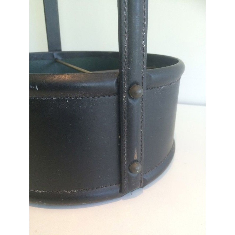 Porte-Bouteilles Cuir Bois Style Jacques Adnet Français 1950