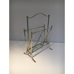 Neoclassical Brass Magazine Rack Attributed Maison Jansen French 1940