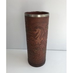 Repoussé Leather Umbrella Stand, Unicorn Motif, French circa 1940 | Maison BARROIS