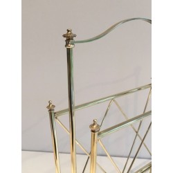 Neoclassical Brass Magazine Rack Attributed Maison Jansen French 1940