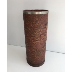 Repoussé Leather Umbrella Stand, Unicorn Motif, French circa 1940 | Maison BARROIS