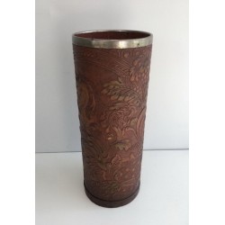 Repoussé Leather Umbrella Stand, Unicorn Motif, French circa 1940 | Maison BARROIS