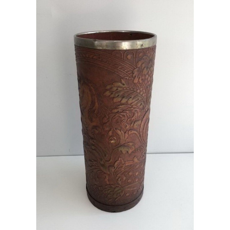 Repoussé Leather Umbrella Stand, Unicorn Motif, French circa 1940 | Maison BARROIS