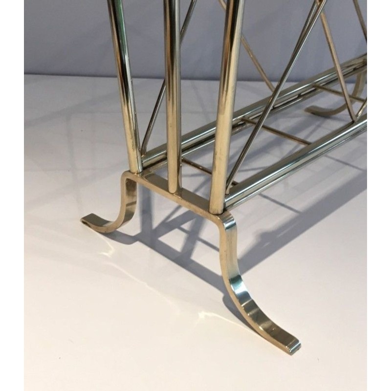 Neoclassical Brass Magazine Rack Attributed Maison Jansen French 1940