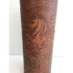Repoussé Leather Umbrella Stand, Unicorn Motif, French circa 1940 | Maison BARROIS