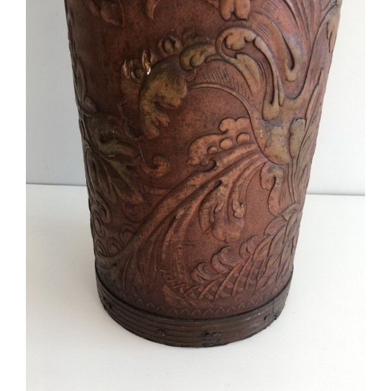 Porte-Parapluies Cuir Repoussé, Décor Licorne, France vers 1940 | Maison BARROIS