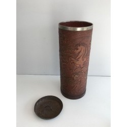 Repoussé Leather Umbrella Stand, Unicorn Motif, French circa 1940 | Maison BARROIS