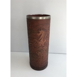 Repoussé Leather Umbrella Stand, Unicorn Motif, French circa 1940 | Maison BARROIS