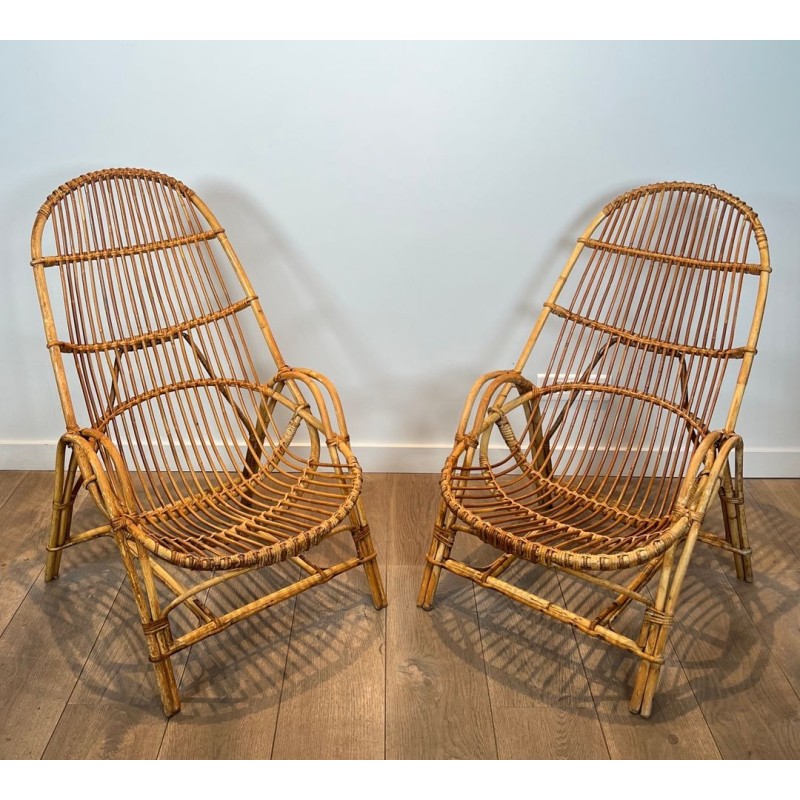 Paire de Fauteuils Rotin, Mid-Century Modern, France vers 1950 | Maison BARROIS