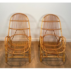 Pair of Rattan Armchairs, Mid-Century Modern, French circa 1950 | Maison BARROIS
