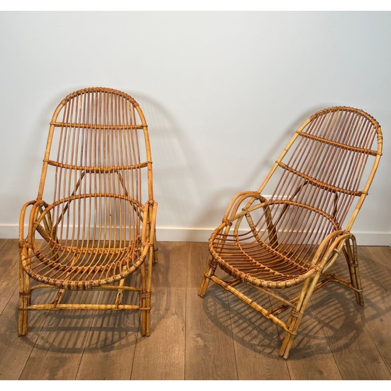 Paire de Fauteuils Rotin, Mid-Century Modern, France vers 1950 | Maison BARROIS