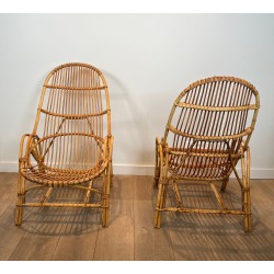 Paire de Fauteuils Rotin, Mid-Century Modern, France vers 1950 | Maison BARROIS