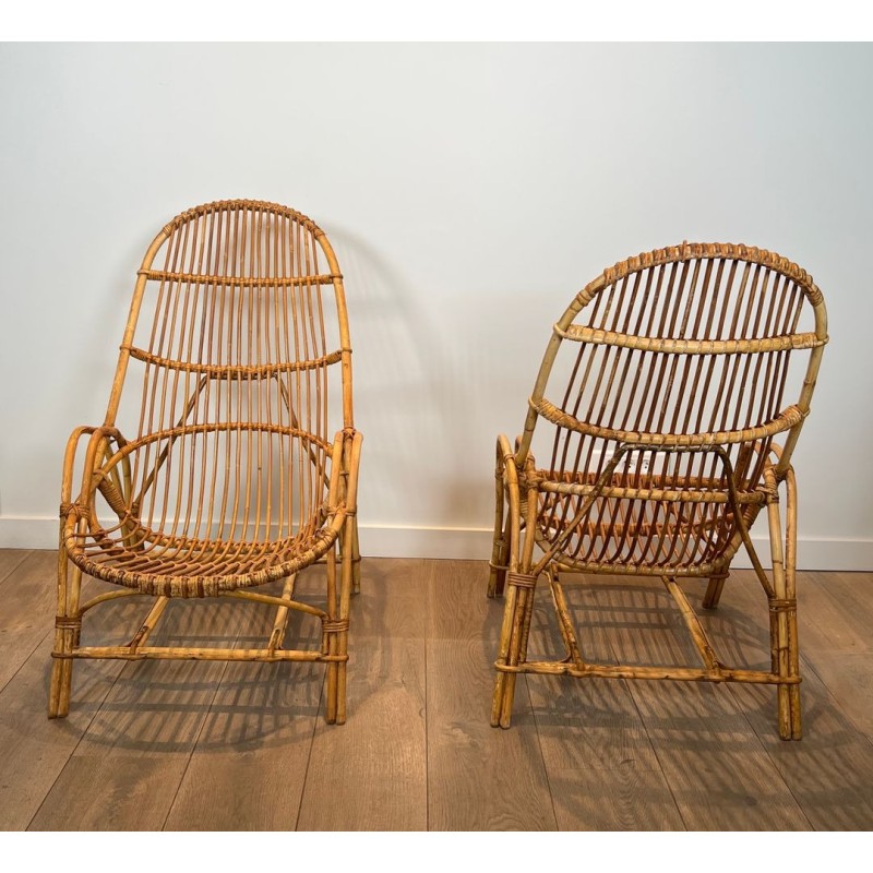 Pair of Rattan Armchairs, Mid-Century Modern, French circa 1950 | Maison BARROIS