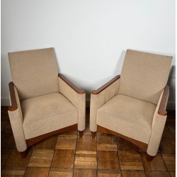 Paire de Fauteuils Bois à la Gouge, Style Brutaliste, France vers 1980 | Maison BARROIS