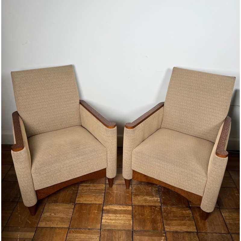 Paire de Fauteuils Bois à la Gouge, Style Brutaliste, France vers 1980 | Maison BARROIS