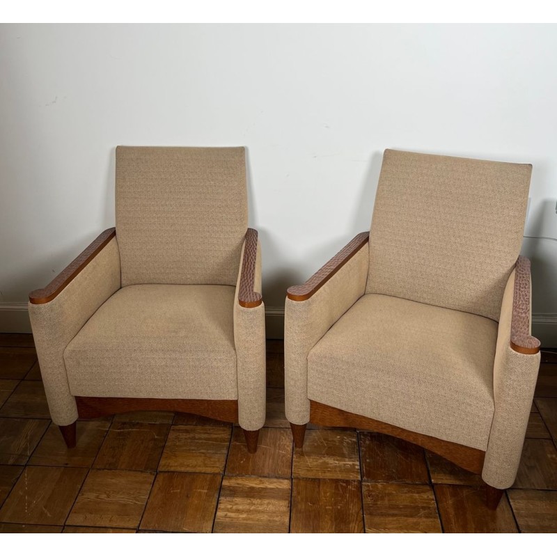 Pair of Gouged Wood Armchairs, Brutalist Style, French circa 1980 | Maison BARROIS