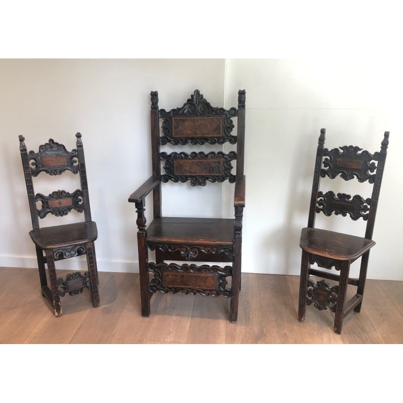 Italian Renaissance Walnut Armchair and Chairs, Suite, 17th Century | Maison BARROIS