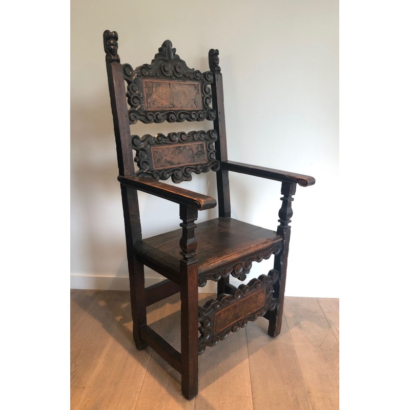 Suite Fauteuil et Chaises Noyer, Renaissance Italienne, XVIIe Siècle | Maison BARROIS