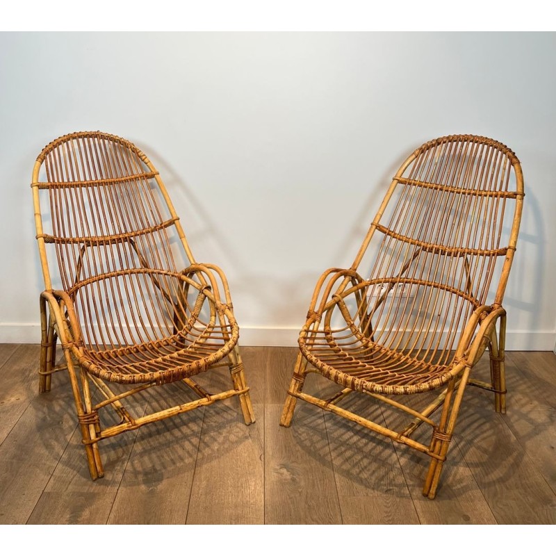 Pair of Rattan Armchairs, Mid-Century Modern, French circa 1950 | Maison BARROIS