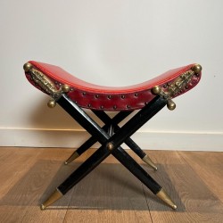 Curule Stool, Crossed Bronze Swords, Red Leather, French circa 1900 | Maison BARROIS