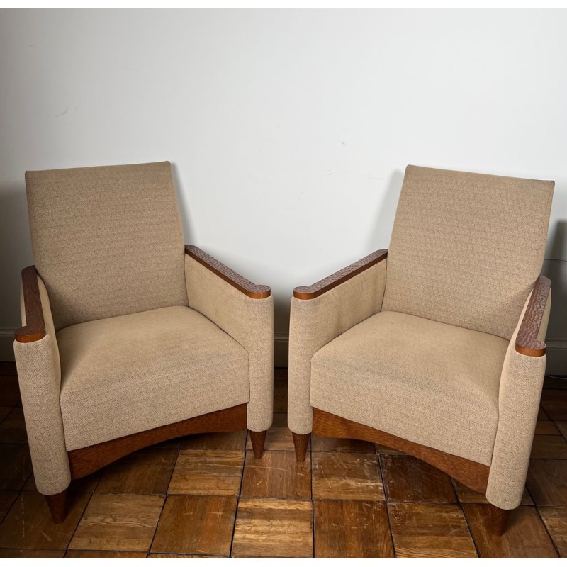 Pair of Gouged Wood Armchairs, Brutalist Style, French circa 1980 | Maison BARROIS