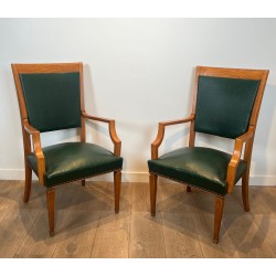 Art Déco Oak and Leather Armchairs, De Coene Frères, Belgian circa 1935 | Maison BARROIS
