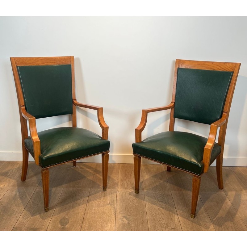 Art Déco Oak and Leather Armchairs, De Coene Frères, Belgian circa 1935 | Maison BARROIS