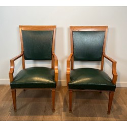 Art Déco Oak and Leather Armchairs, De Coene Frères, Belgian circa 1935 | Maison BARROIS