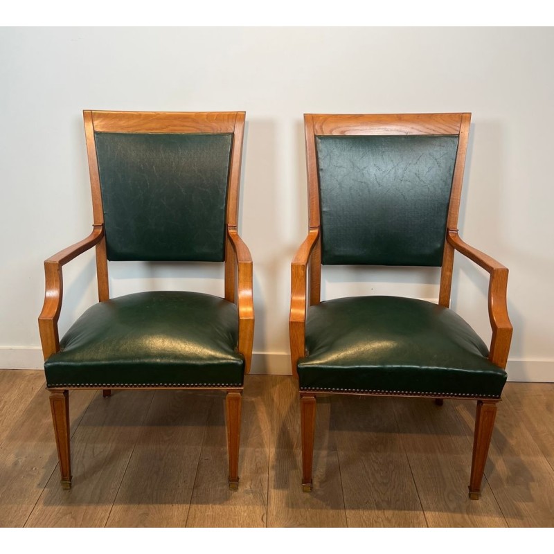 Art Déco Oak and Leather Armchairs, De Coene Frères, Belgian circa 1935 | Maison BARROIS