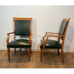 Fauteuils Art Déco Chêne Cuir De Coene Frères, Belgique vers 1935 | Maison BARROIS