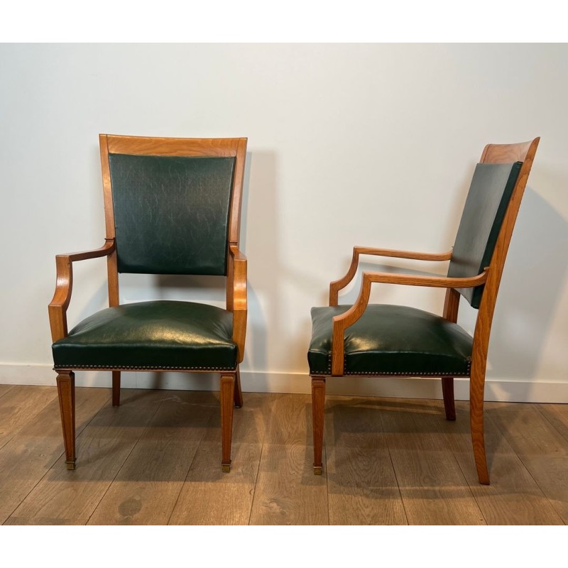 Fauteuils Art Déco Chêne Cuir De Coene Frères, Belgique vers 1935 | Maison BARROIS