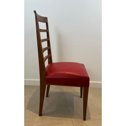 Suite de Six Chaises Art Déco Chêne, Skaï Rouge, Travail Français, v. 1940