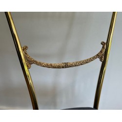 Paire de Chaises Néoclassiques Laiton, Velours Bleu Roi, Maison Jansen, v. 1940