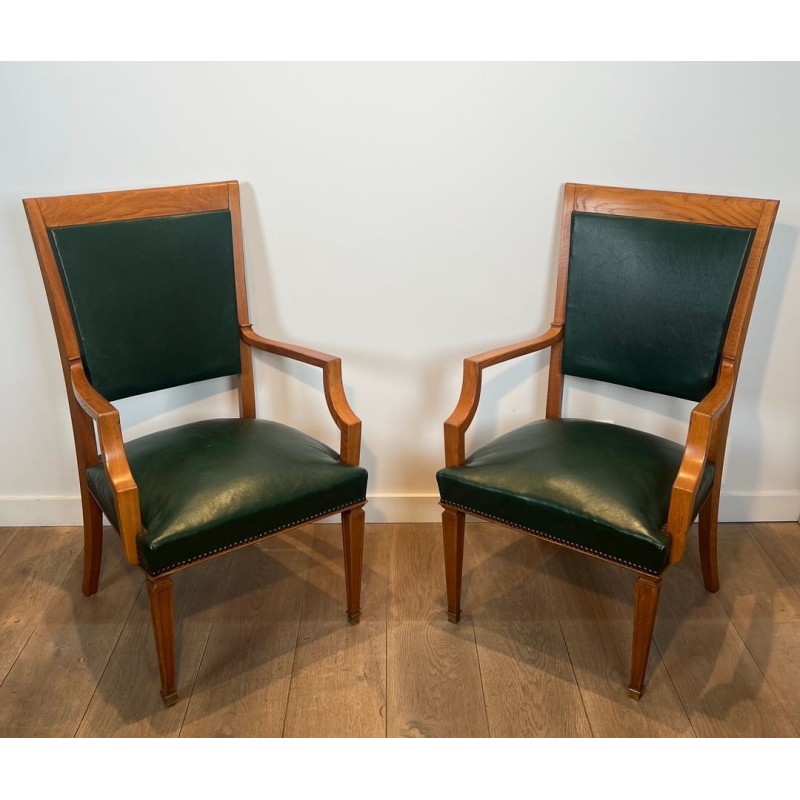 Art Déco Oak and Leather Armchairs, De Coene Frères, Belgian circa 1935 | Maison BARROIS