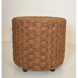 Tabouret en Corde Style Audoux-Minet, Pieds Bois, France, vers 1970