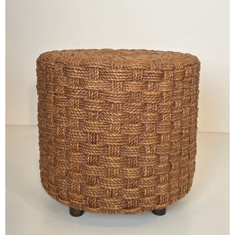 Rope Stool, Audoux-Minet Style, Round Wooden Feet, French, circa 1970