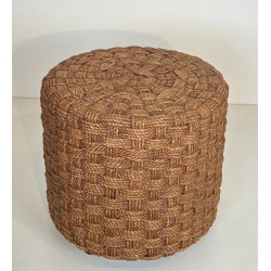 Rope Stool, Audoux-Minet Style, Round Wooden Feet, French, circa 1970
