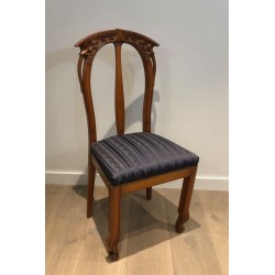 Suite de Quatre Chaises Art Nouveau Merisier, Décors Floraux, vers 1900