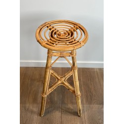 Set of Four Rattan Bar Stools, Mid-Century Modern, French, c. 1970