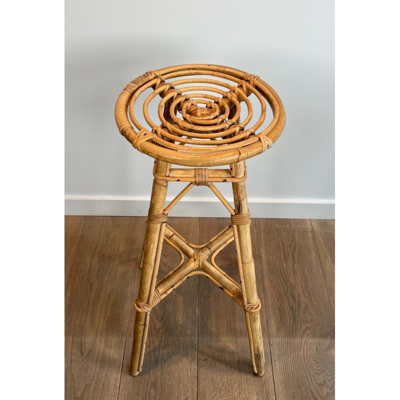 Set of Four Rattan Bar Stools, Mid-Century Modern, French, c. 1970