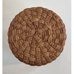 Tabouret en Corde Style Audoux-Minet, Pieds Bois, France, vers 1970