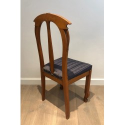 Suite of Four Art Nouveau Cherry Wood Chairs, Carved Floral Motifs, c. 1900
