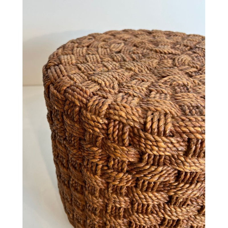 Rope Stool, Audoux-Minet Style, Round Wooden Feet, French, circa 1970